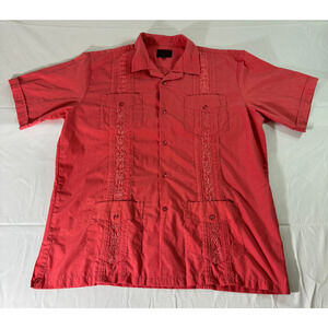Maximos Yucatan Mexico Men's Short Sleeve Button Up Shirt Salmon - Size Med